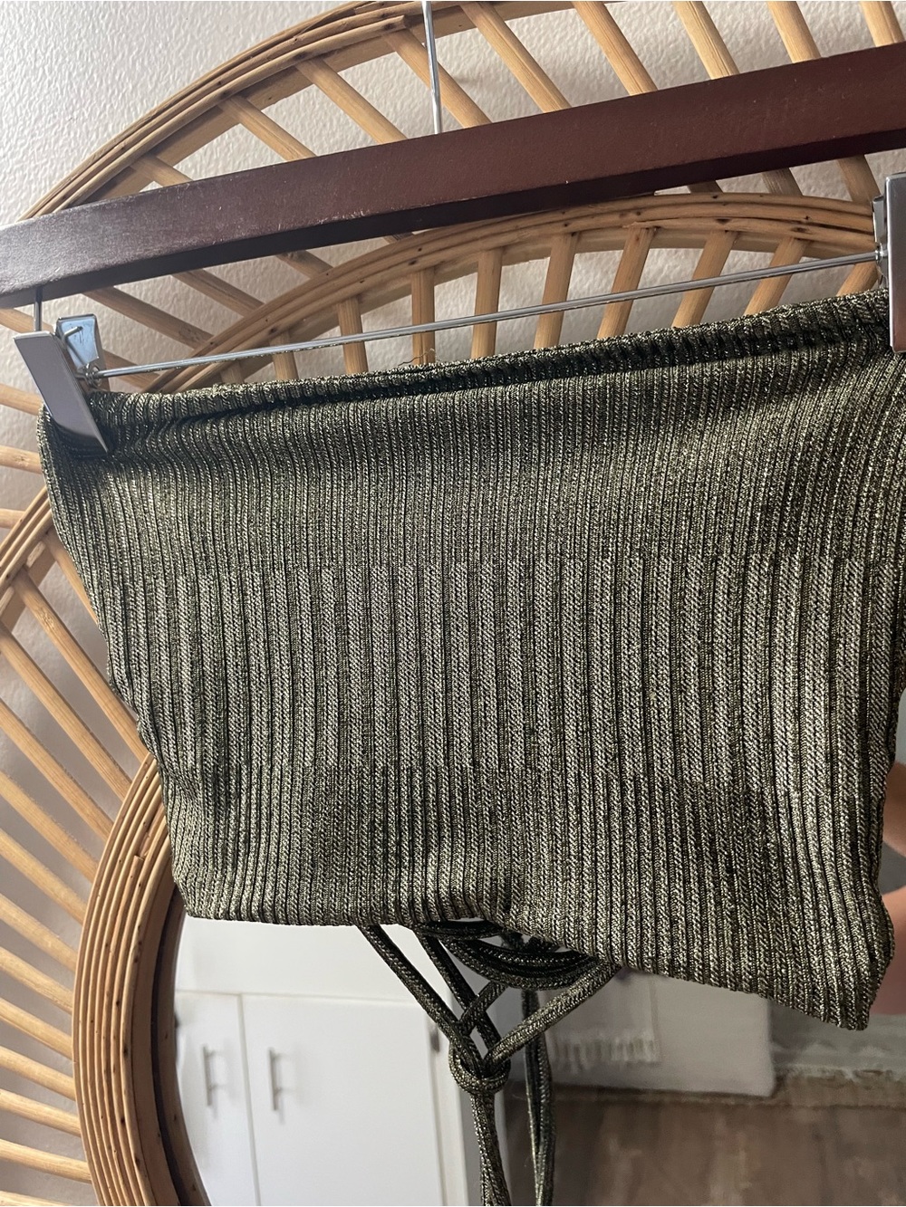 Free people 70’s Ribbed Metallic Olive Green Knit Crop Top size medium